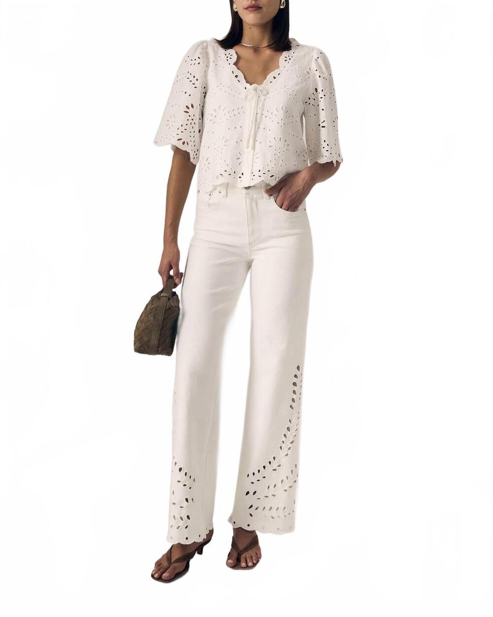 NEW LE JEAN column eyelet jeans in white